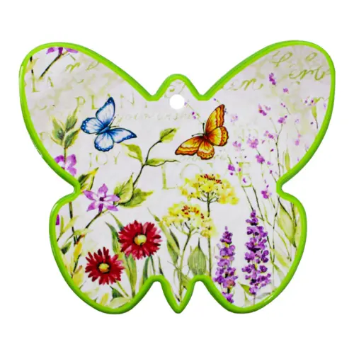 Porta calientes diseño mariposa verde con estampado de flores y mariposas de 17x19cm