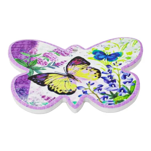 Porta calientes diseño mariposa morada con flores y mariposas de 17x19cm