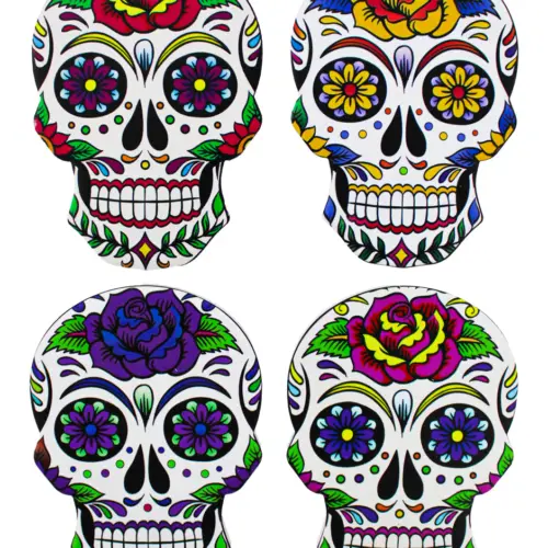 Juego de 4 portavasos diseño Calaveras de colores de 9×12.5cm