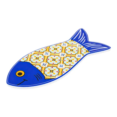 Portacaliente diseño pez azul con mosaico floreado de 80×30