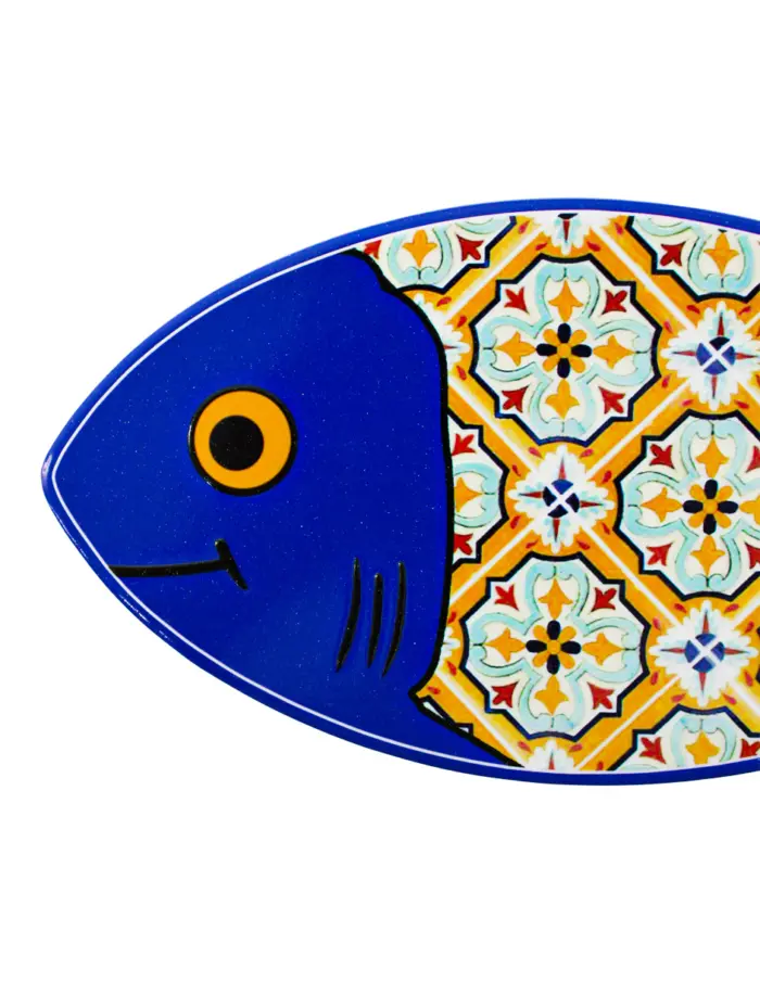 Portacaliente diseño pez azul con mosaico floreado de 80x30 - Image 3