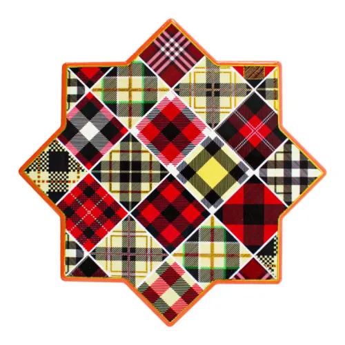 Portacaliente diseño escoses amarillo con rojo de 20x20cm