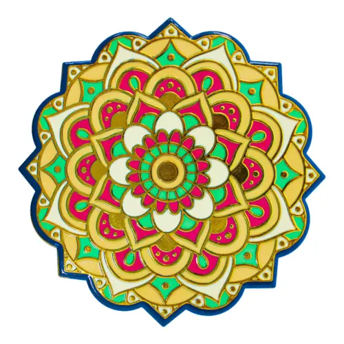 Portacaliente diseño mandala amarillo con rojo de 20×20