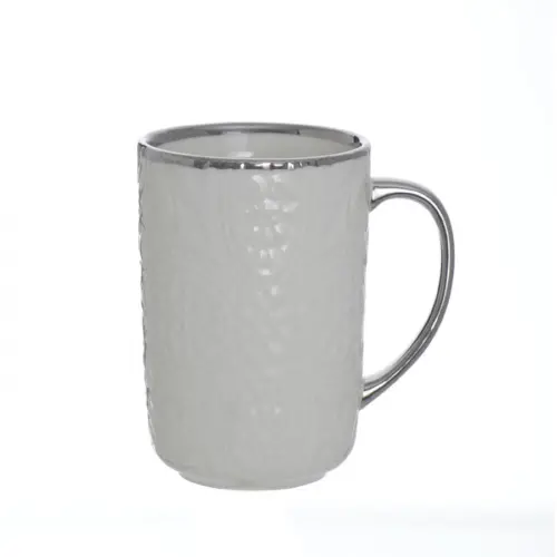 Taza de cerámica blanca con orilla plateada de 9×12.4×9.5cm