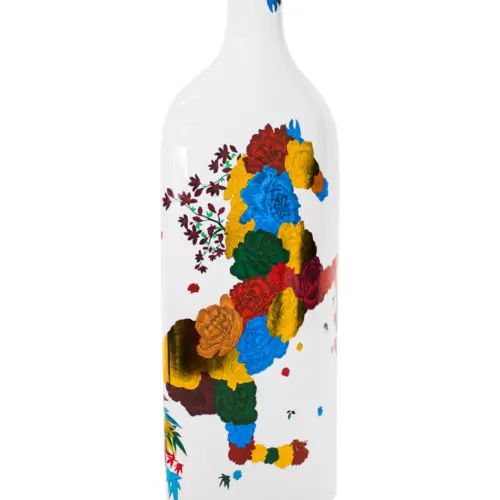 Florero de porcelana diseño botella blanca con caballo de colores de 17×8.7×43.5cm