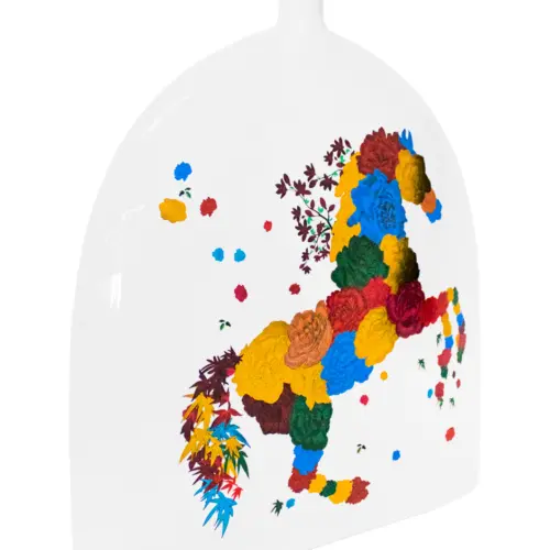 Florero de porcelana diseño botella blanca con caballo de colores de 35.5x8x40cm