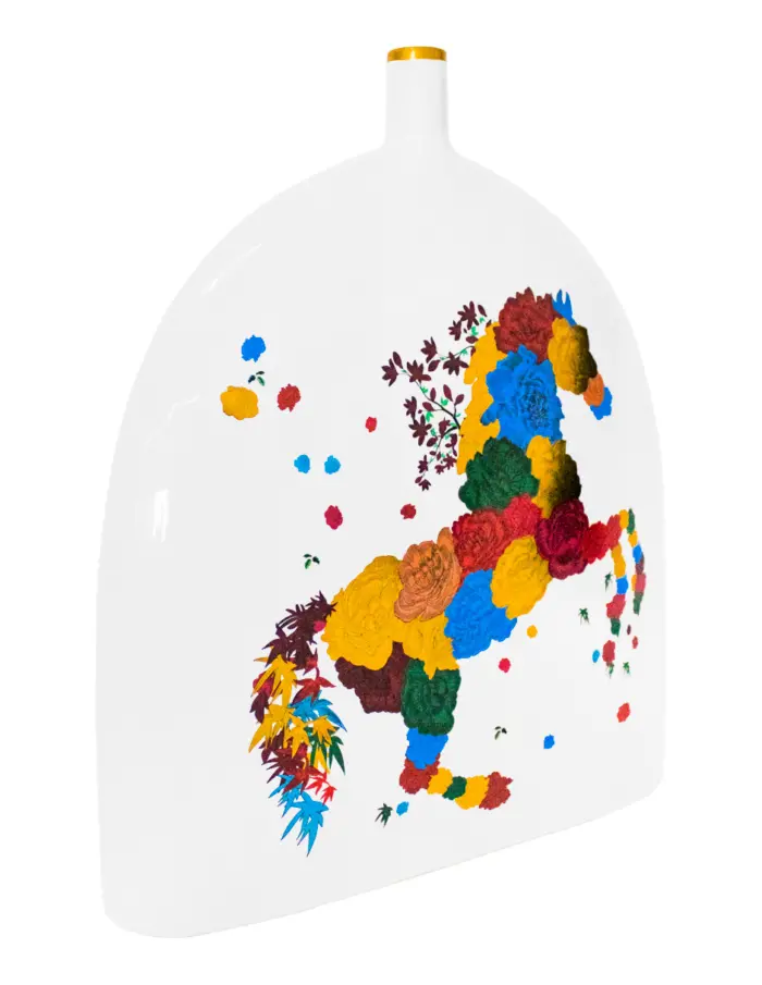 Florero de porcelana diseño botella blanca con caballo de colores de 35.5x8x40cm - Image 2
