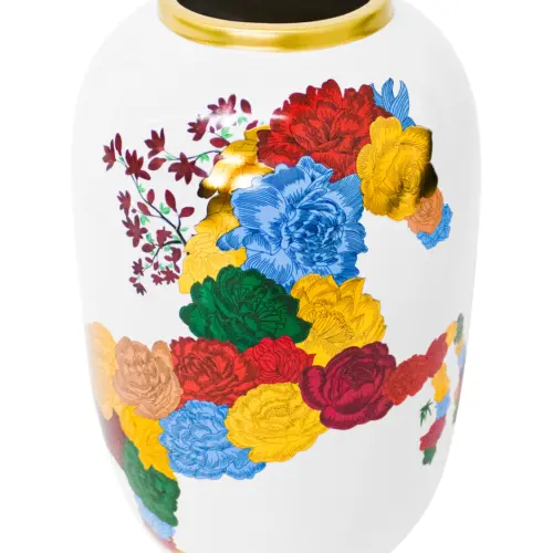 Florero de porcelana diseño tibor blanco con caballo de colores de 16.5×16.5×27.2cm