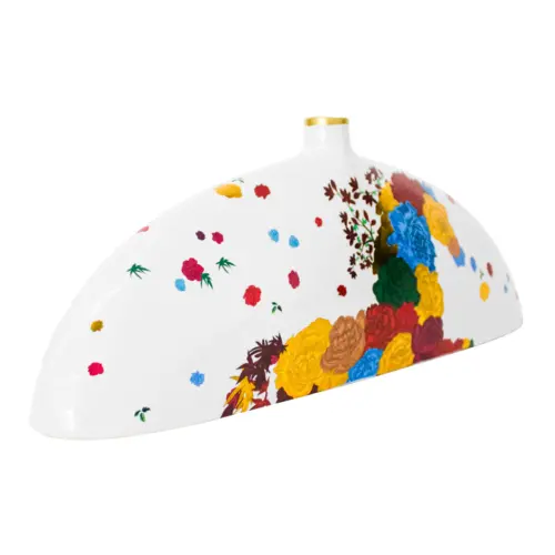 Florero de porcelana diseño botella blanca con caballo de colores de 45.6x8x17cm