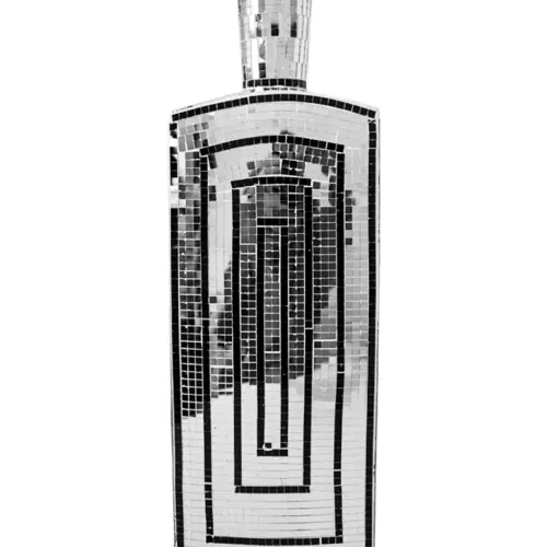 Florero diseño botella con espejos plateados de 14×5.8x44cm