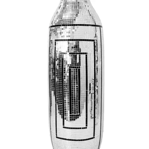Florero diseño botella con espejos plateados de 16.7×16.7×51.5cm