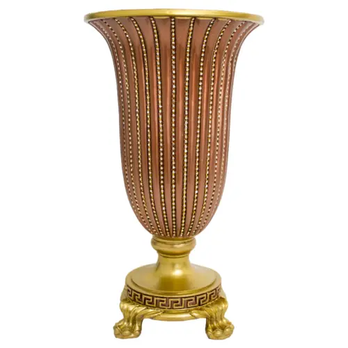 Florero café con tiras de brillantes y base dorada de 25.5×25.5×47.5cm