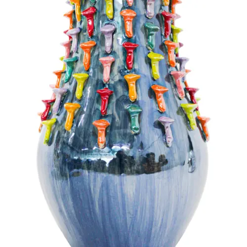 Jarrón azul diseño hongos de colores de 18.7×18.7x28cm