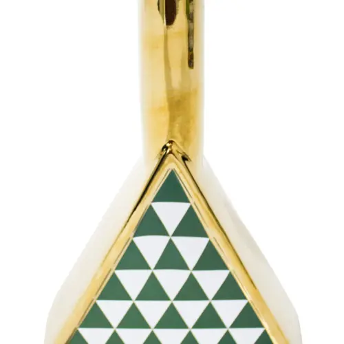 Jarrón de porcelana dorado triangular verde con blanco de 16.8×6.5×25.5cm