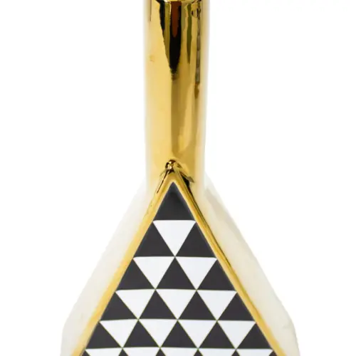 Jarrón de porcelana dorado triangular negro con blanco de 20x7x34cm