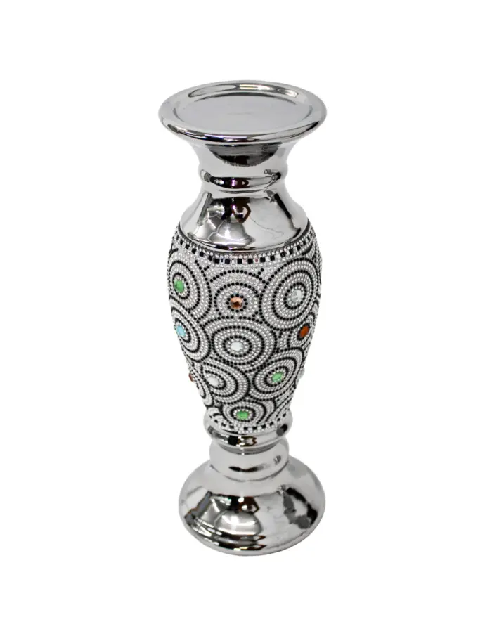 Candelabro de porcelana plateado con incrustaciones de cristales brillosos de 9.8x9.8x25cm - Image 2