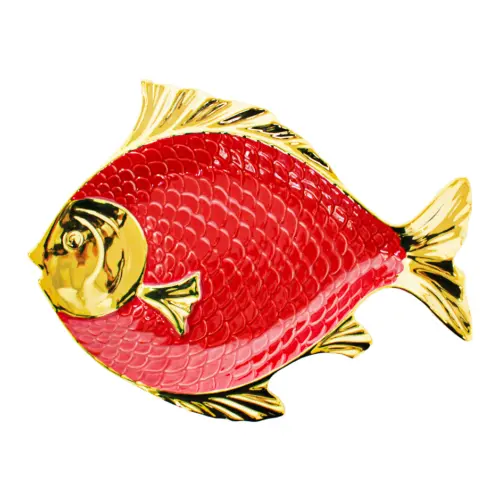 Platón de porcelana diseñó pescado rojo con dorado de 44×34.8×4.8cm