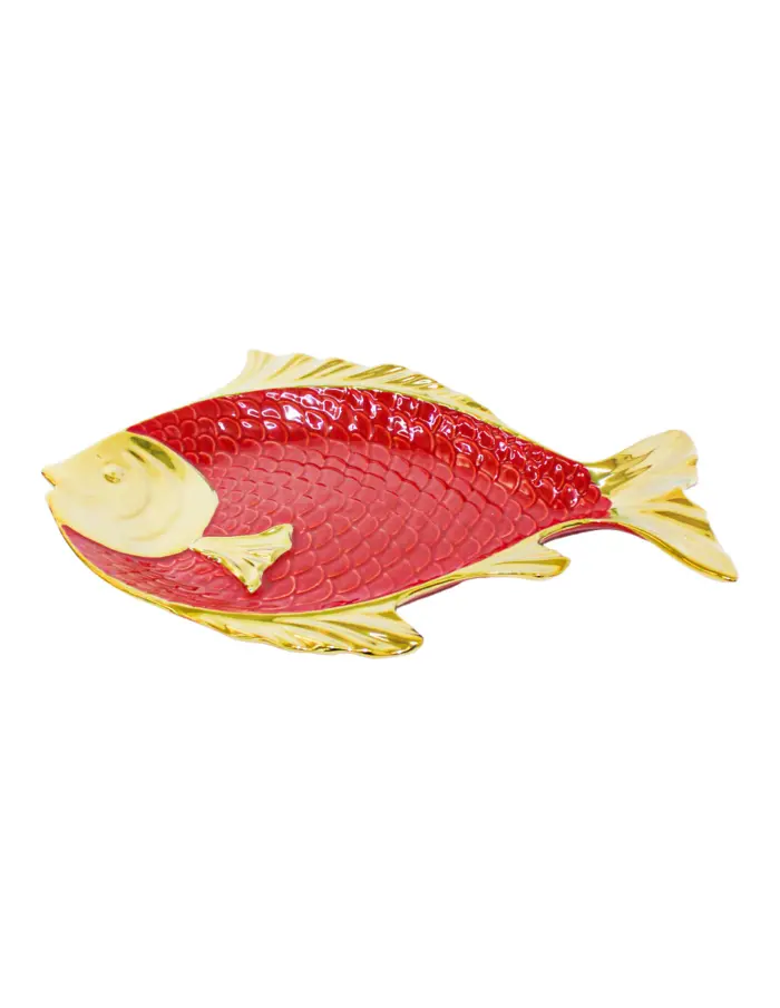 Platón de porcelana diseñó pescado rojo con dorado de 44x34.8x4.8cm - Image 2