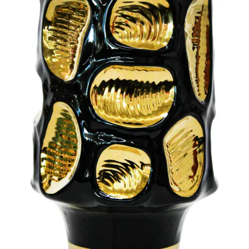 Florero de porcelana negra con dorado de 16.3×16.3x24cm