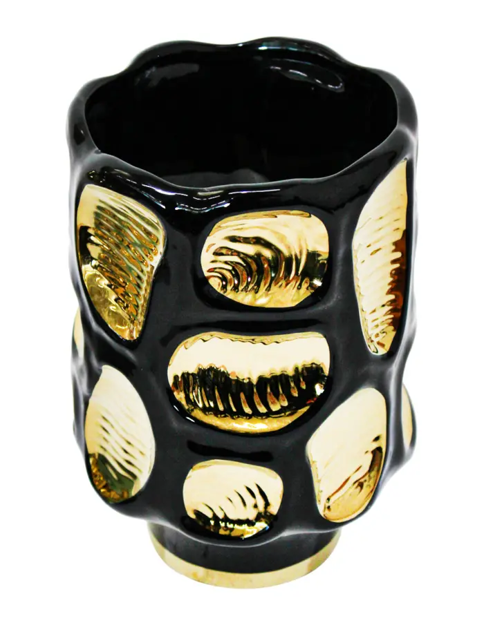 Florero de porcelana negra con dorado de 16.3x16.3x24cm - Image 2
