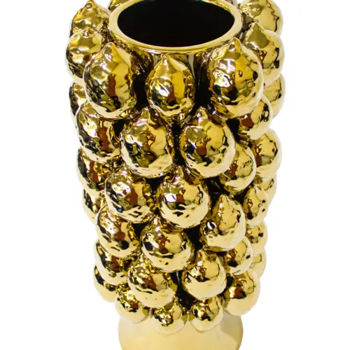 Florero de porcelana dorada con nueces de 21.3×21.3x47cm