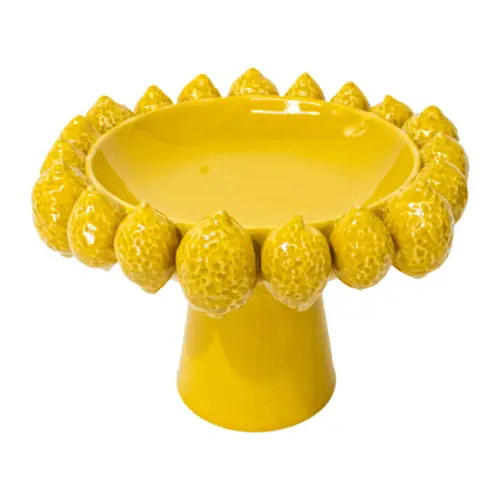 Frutero de porcelana amarillo con limones en las orillas de 33.8×33.8x24cm