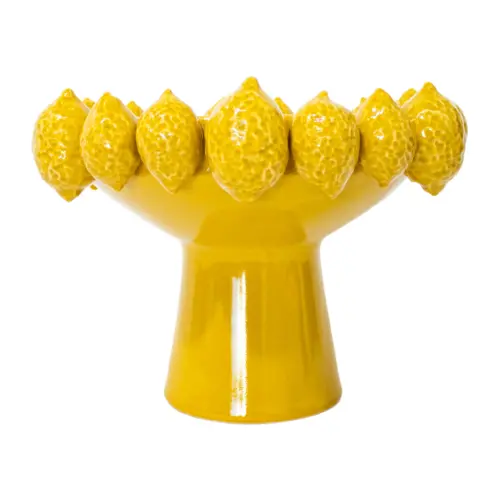 Frutero de porcelana amarillo con limones en las orillas de 33.8×33.8x24cm