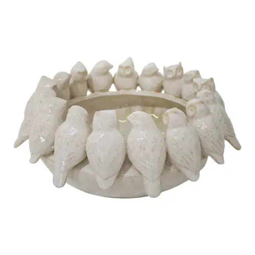 Base de porcelana blanca con buhos en la orilla de 34.7×34.7×13.5cm
