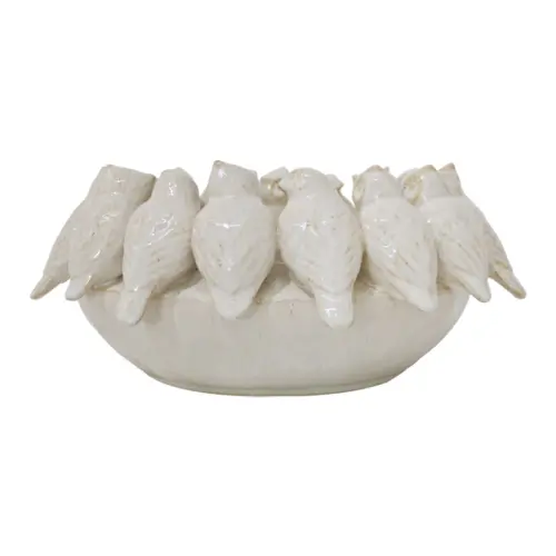 Base de porcelana blanca con buhos en la orilla de 34.7×34.7×13.5cm