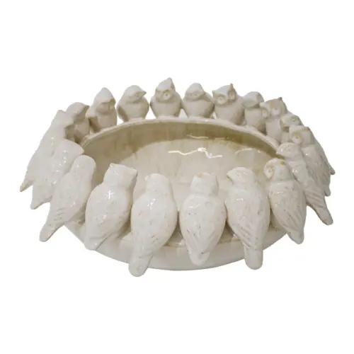 Base de porcelana blanca con buhos en la orilla de 37.5×37.5x15cm