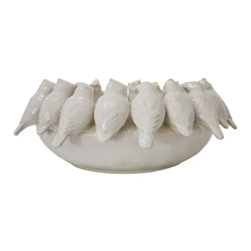 Base de porcelana blanca con buhos en la orilla de 37.5×37.5x15cm