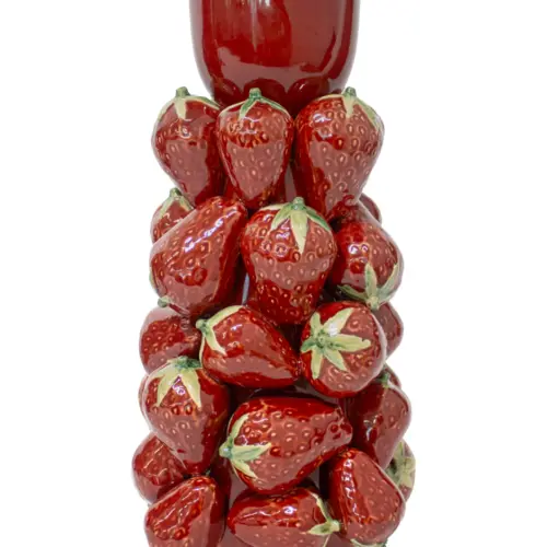Candelabro de porcelana rojo forrado de fresas de 16.7×16.7x34cm