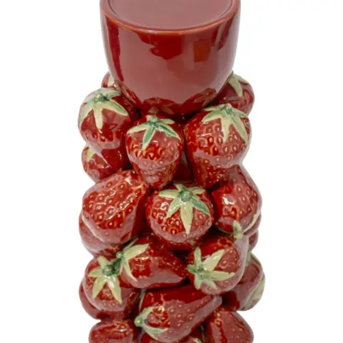 Candelabro de porcelana rojo forrado de fresas de 16.7×16.7x34cm