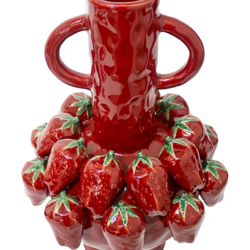 Jarron de porcelana rojo con fresas de 28.5×28.5x42cm
