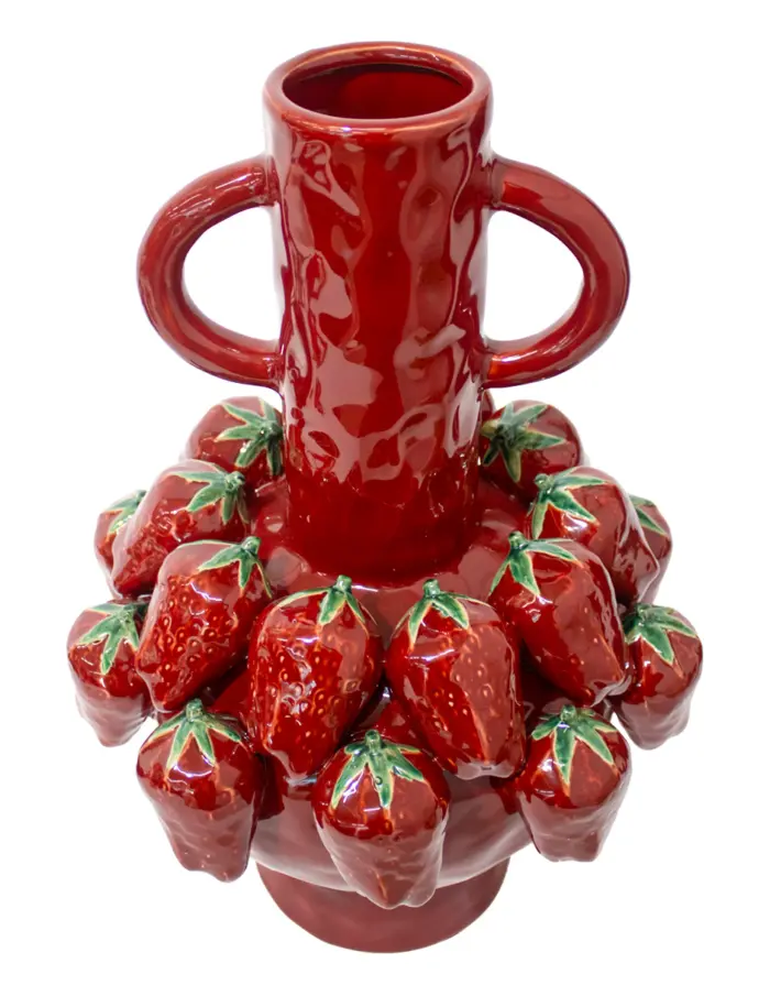 Jarron de porcelana rojo con fresas de 28.5x28.5x42cm - Image 2