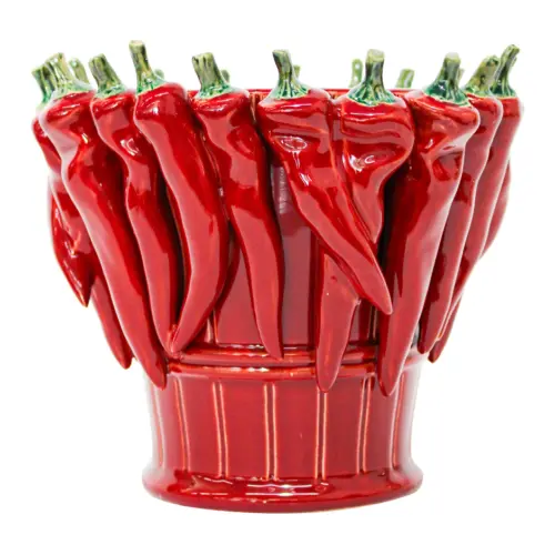 Florero de porcelana con chiles rojos de 22.8×22.8×19.2cm