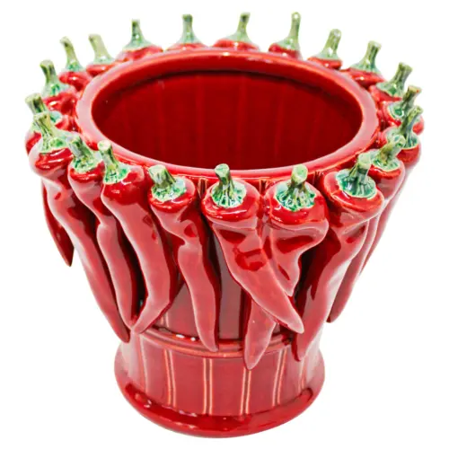 Florero de porcelana con chiles rojos de 22.8×22.8×19.2cm