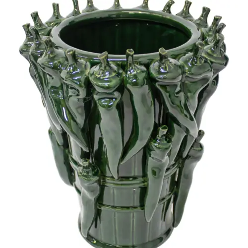Florero de porcelana con chiles verdes de 21.5×21.5x27cm