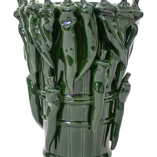 Florero de porcelana con chiles verdes de 21.5×21.5x27cm