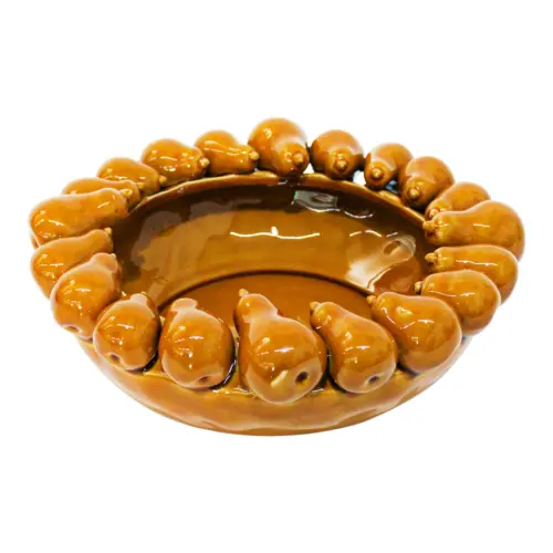 Frutero de porcelana  peras amarillas en la orilla de 32.5×32.5x13cm