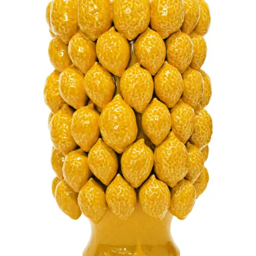 Florero de porcelana con limones amarillos de 26.7×26.7x40cm
