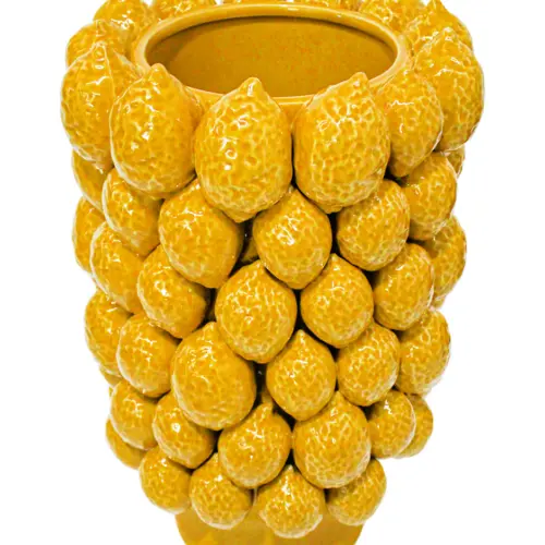 Florero de porcelana con limones amarillos de 26.7×26.7x40cm