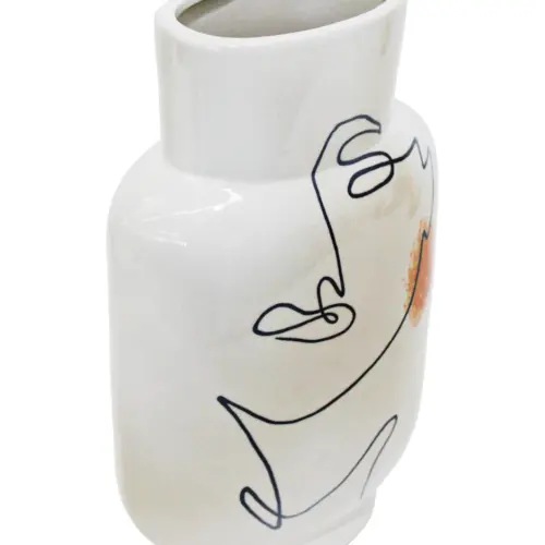 Florero de porcelana blanco diseño rostro de 19×12.5×32.5cm