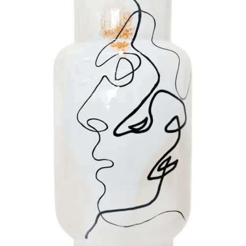 Florero de porcelana blanco diseño rostro de 20×14.2x39cm