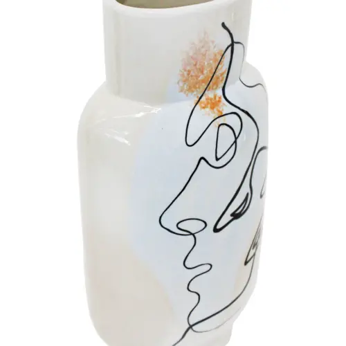 Florero de porcelana blanco diseño rostro de 20×14.2x39cm