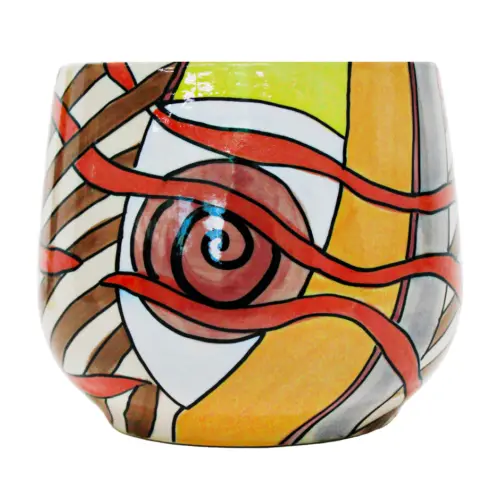 Florero de porcelana con dibujos de colores de 20x20x17.2cm