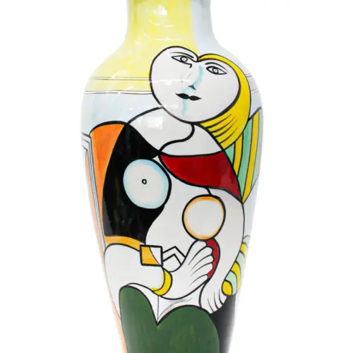 Jarrón de porcelana blanco con rostro de mujer de colores de 29x29x62.5cm