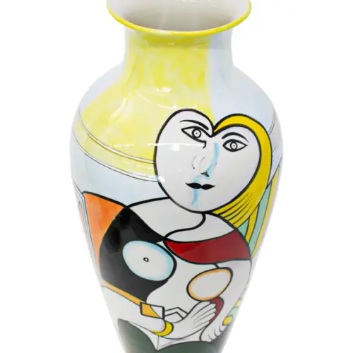 Jarrón de porcelana blanco con rostro de mujer de colores de 29x29x62.5cm