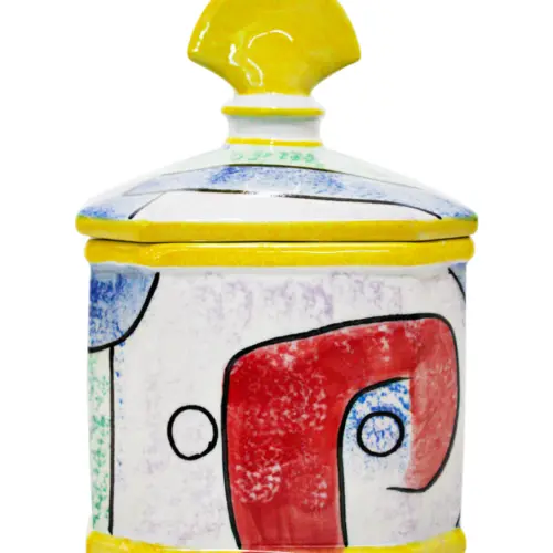 Tibor de porcelana con tapa diseño abstracto de 15.2×15.2×22.5cm