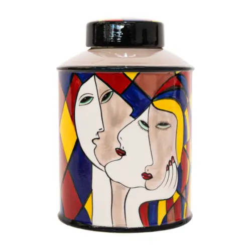 Bombonera con tapa de porcelana diseño rostro de mujeres de 15.3×15.3×23.5cm